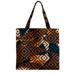 Abstrait Formes Marron/beige/bleu Zipper Grocery Tote Bag by kcreatif