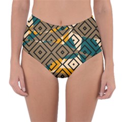 Abstrait Formes Marron/beige/bleu Reversible High-waist Bikini Bottoms by kcreatif