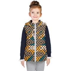 Abstrait Formes Marron/beige/bleu Kids  Hooded Puffer Vest by kcreatif