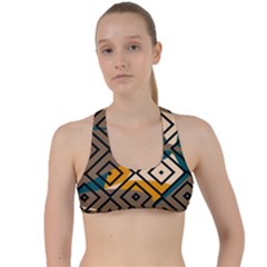 Abstrait Formes Marron/beige/bleu Criss Cross Racerback Sports Bra by kcreatif