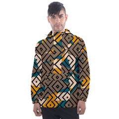 Abstrait Formes Marron/beige/bleu Men s Front Pocket Pullover Windbreaker by kcreatif