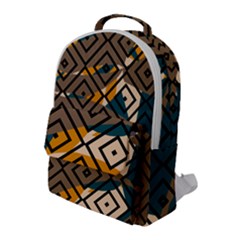 Abstrait Formes Marron/beige/bleu Flap Pocket Backpack (large) by kcreatif