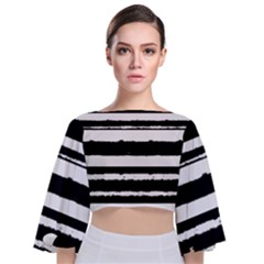 Bandes Abstrait Blanc/noir Tie Back Butterfly Sleeve Chiffon Top by kcreatif