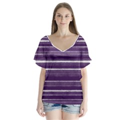 Bandes Peinture Violet  V-neck Flutter Sleeve Top by kcreatif