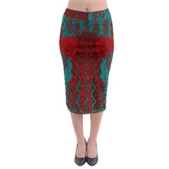 Lianas Of Roses In The Rain Forrest Midi Pencil Skirt by pepitasart