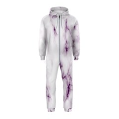 White Marble Violet Purple Veins Accents Texture Printed Floor Background Luxury Hooded Jumpsuit (kids) by genx