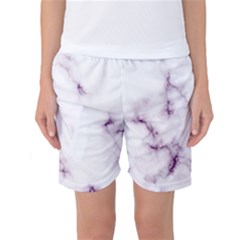 White Marble Violet Purple Veins Accents Texture Printed Floor Background Luxury Women s Basketball Shorts by genx