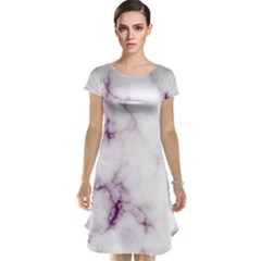 White Marble Violet Purple Veins Accents Texture Printed Floor Background Luxury Cap Sleeve Nightdress by genx