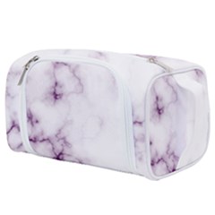 White Marble Violet Purple Veins Accents Texture Printed Floor Background Luxury Toiletries Pouch by genx