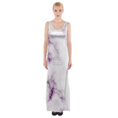 White Marble Violet Purple Veins Accents Texture Printed Floor Background Luxury Thigh Split Maxi Dress by genx