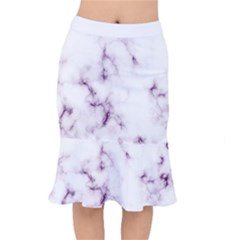 White Marble Violet Purple Veins Accents Texture Printed Floor Background Luxury Short Mermaid Skirt by genx