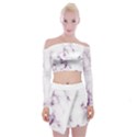 White Marble violet purple veins accents texture printed floor background luxury Off Shoulder Top with Mini Skirt Set View1