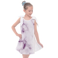 White Marble Violet Purple Veins Accents Texture Printed Floor Background Luxury Kids  Tie Up Tunic Dress by genx