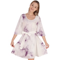 White Marble Violet Purple Veins Accents Texture Printed Floor Background Luxury Velour Kimono Dress by genx