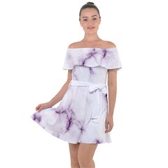 White Marble Violet Purple Veins Accents Texture Printed Floor Background Luxury Off Shoulder Velour Dress by genx