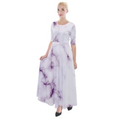 White Marble Violet Purple Veins Accents Texture Printed Floor Background Luxury Half Sleeves Maxi Dress by genx