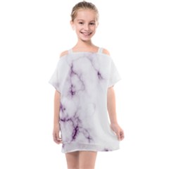 White Marble Violet Purple Veins Accents Texture Printed Floor Background Luxury Kids  One Piece Chiffon Dress by genx