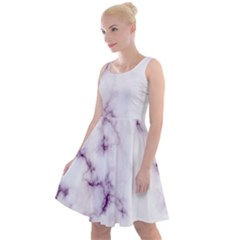 White Marble Violet Purple Veins Accents Texture Printed Floor Background Luxury Knee Length Skater Dress by genx