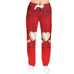 Love, Wonderful Elegant Heart Women Velvet Drawstring Pants