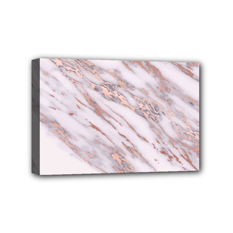 Marble With Metallic Rose Gold Intrusions On Gray White Stone Texture Pastel Pink Background Mini Canvas 6  X 4  (stretched) by genx