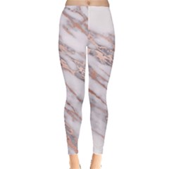 Marble With Metallic Rose Gold Intrusions On Gray White Stone Texture Pastel Pink Background Leggings  by genx