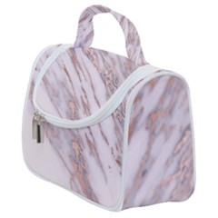 Marble With Metallic Rose Gold Intrusions On Gray White Stone Texture Pastel Pink Background Satchel Handbag by genx