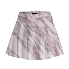 Marble With Metallic Rose Gold Intrusions On Gray White Stone Texture Pastel Pink Background Mini Flare Skirt by genx