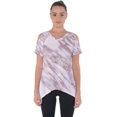 Marble With Metallic Rose Gold Intrusions On Gray White Stone Texture Pastel Pink Background Cut Out Side Drop Tee by genx