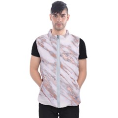 Marble With Metallic Rose Gold Intrusions On Gray White Stone Texture Pastel Pink Background Men s Puffer Vest by genx