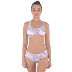 Marble With Metallic Rose Gold Intrusions On Gray White Stone Texture Pastel Pink Background Criss Cross Bikini Set by genx