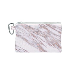 Marble With Metallic Rose Gold Intrusions On Gray White Stone Texture Pastel Pink Background Canvas Cosmetic Bag (small) by genx