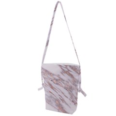 Marble With Metallic Rose Gold Intrusions On Gray White Stone Texture Pastel Pink Background Folding Shoulder Bag by genx