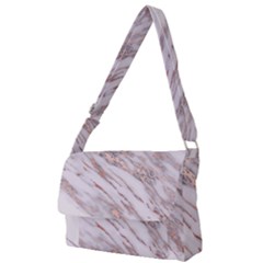 Marble With Metallic Rose Gold Intrusions On Gray White Stone Texture Pastel Pink Background Full Print Messenger Bag (s) by genx