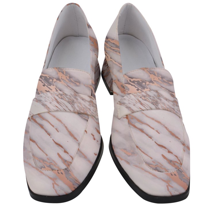 Marble with Metallic Rose Gold intrusions on gray white Stone texture Pastel Pink Background Women s Chunky Heel Loafers