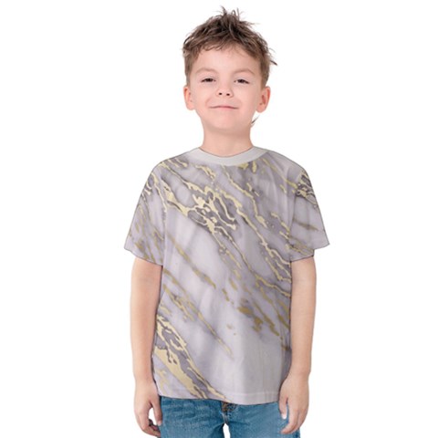 Marble With Metallic Gold Intrusions On Gray White Stone Texture Pastel Rose Pink Background Kids  Cotton Tee by genx