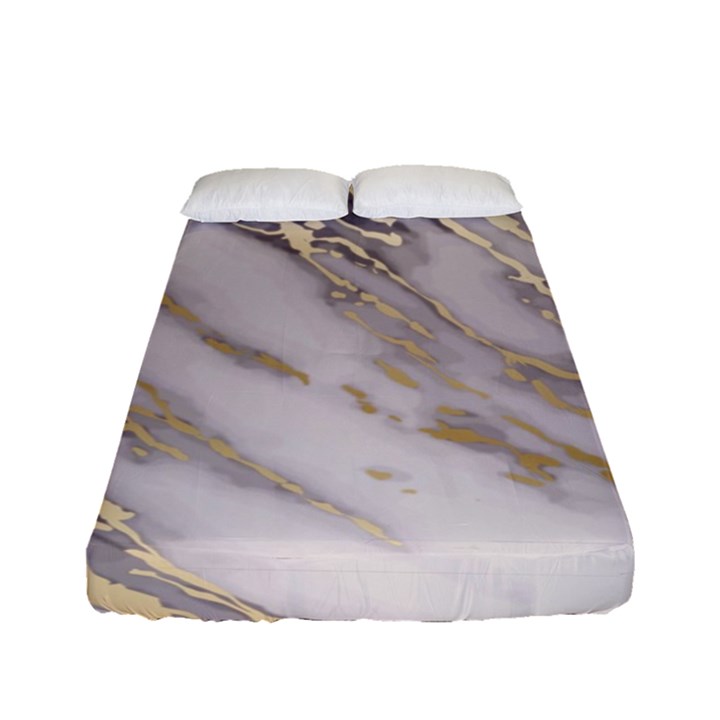 Marble with Metallic Gold intrusions on gray white Stone texture Pastel Rose Pink Background Fitted Sheet (Full/ Double Size)