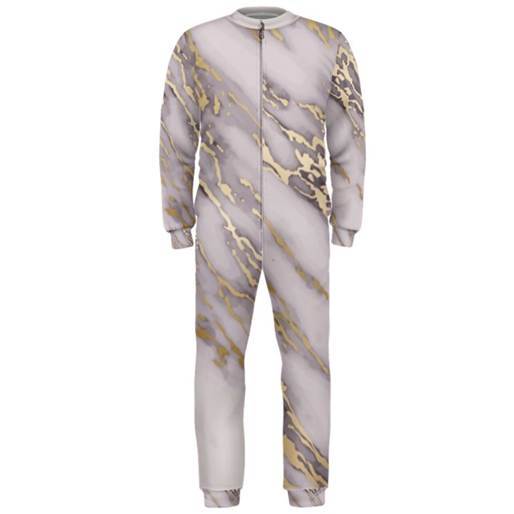 Marble with Metallic Gold intrusions on gray white Stone texture Pastel Rose Pink Background OnePiece Jumpsuit (Men) 