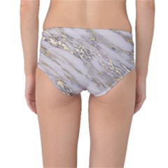 Marble With Metallic Gold Intrusions On Gray White Stone Texture Pastel Rose Pink Background Mid-waist Bikini Bottoms by genx