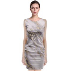 Marble With Metallic Gold Intrusions On Gray White Stone Texture Pastel Rose Pink Background Classic Sleeveless Midi Dress by genx