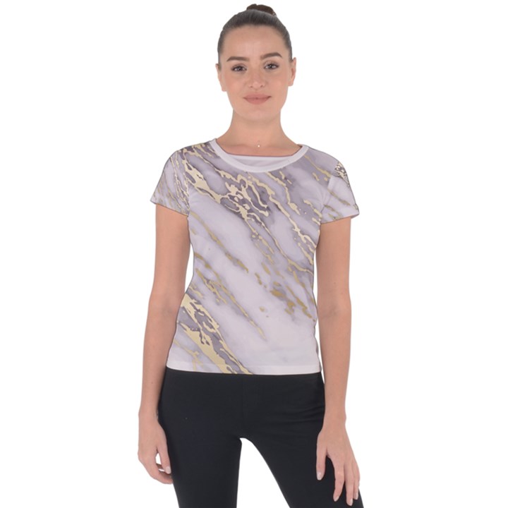 Marble with Metallic Gold intrusions on gray white Stone texture Pastel Rose Pink Background Short Sleeve Sports Top 