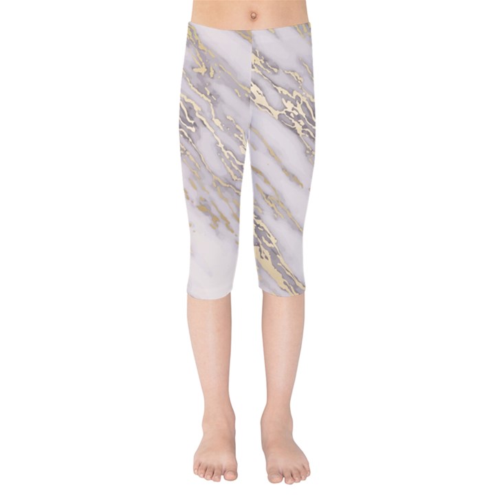 Marble with Metallic Gold intrusions on gray white Stone texture Pastel Rose Pink Background Kids  Capri Leggings 