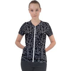 Floral Pattern Short Sleeve Zip Up Jacket