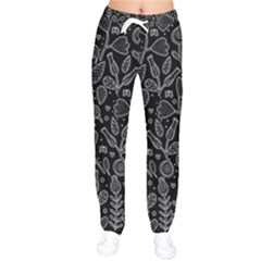 Floral Pattern Women Velvet Drawstring Pants