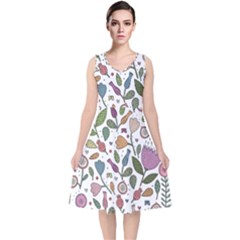 Floral Pattern V-neck Midi Sleeveless Dress  by Valentinaart