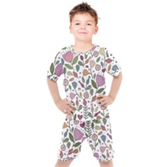 Floral Pattern Kids  Tee And Shorts Set by Valentinaart