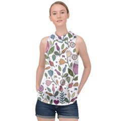 Floral Pattern High Neck Satin Top