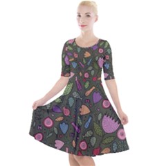 Floral Pattern Quarter Sleeve A-line Dress by Valentinaart