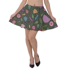 Floral Pattern Velvet Skater Skirt