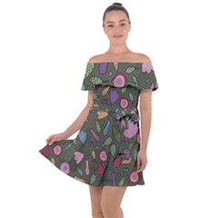 Floral Pattern Off Shoulder Velour Dress by Valentinaart