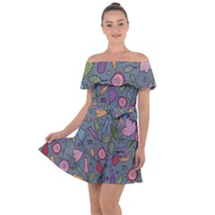 Floral Pattern Off Shoulder Velour Dress